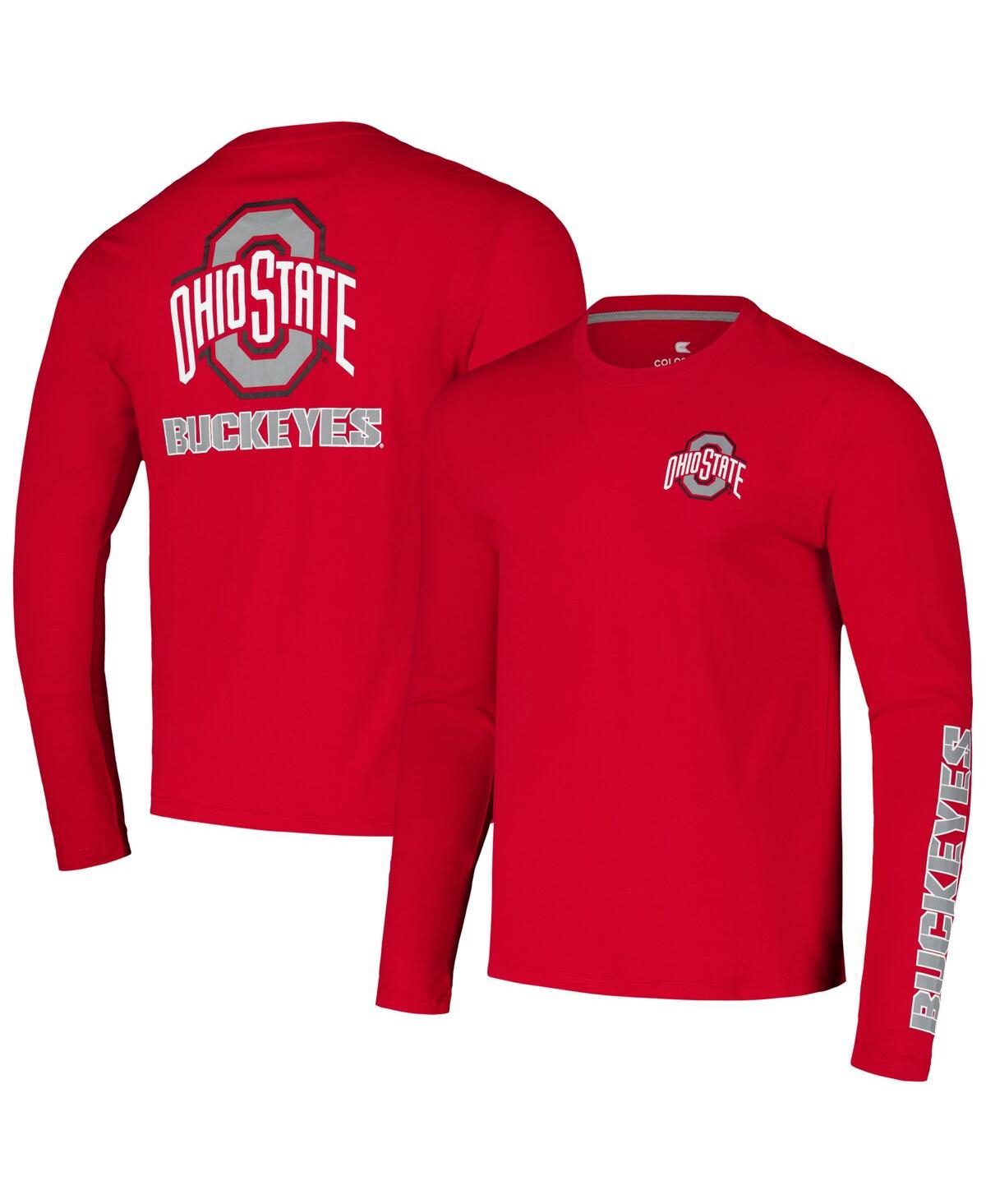 Colosseum Men's Scarlet Ohio State Buckeyes Logo Lockup 3-hit Active Blend Long Sleeve T-shirt In Scarlet