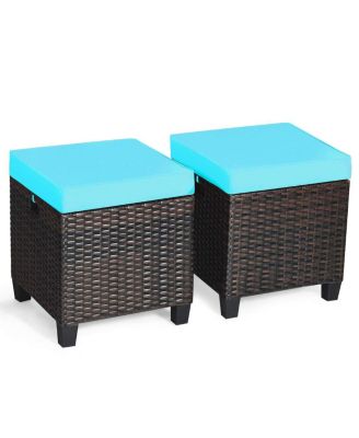 2 Pieces Patio Rattan Ottoman Set with Removable Cushions
