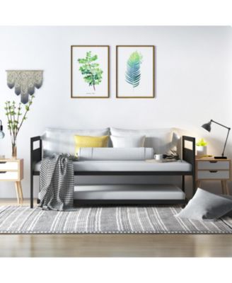 Twin Metal Daybed with Trundle Lockable Wheels