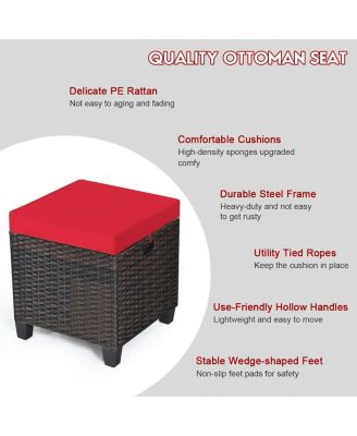 2 Pieces Patio Rattan Ottoman Set with Removable Cushions