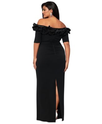 Plus Size Ruffled Off-The-Shoulder Gown