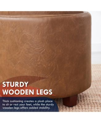 Lawrence Round Faux Leather Storage Ottoman with Table Top Lid