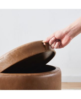 Lawrence Round Faux Leather Storage Ottoman with Table Top Lid