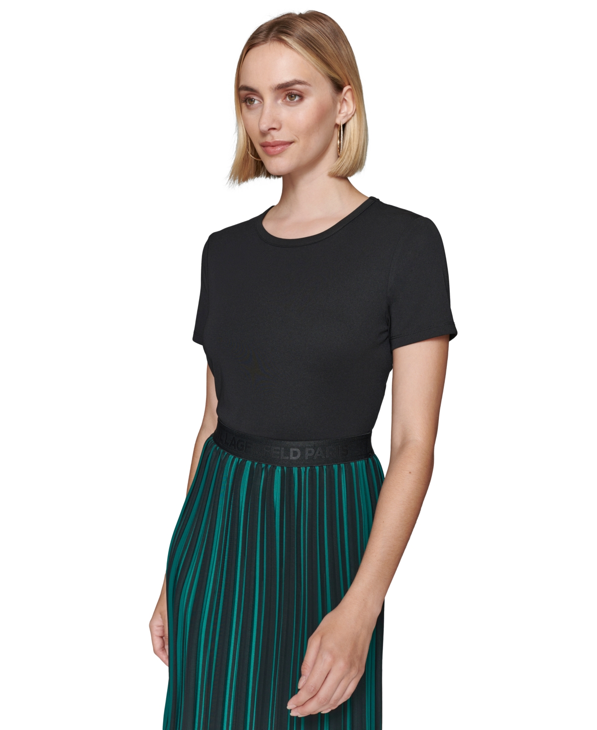 Karl Lagerfeld Paris Women's Pleated-Skirt Colorblocked Midi Dress - Black  Green