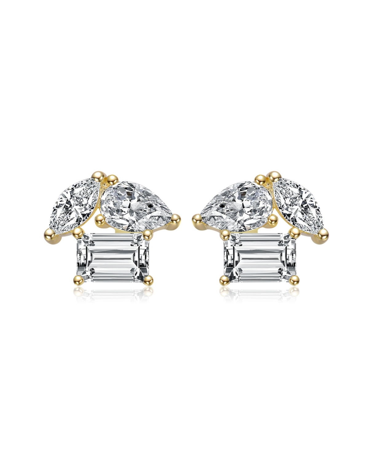 Genevive Sterling Silver 14kPlated Marquise & Green Cut Triple Stone Stud Earrings - Gold