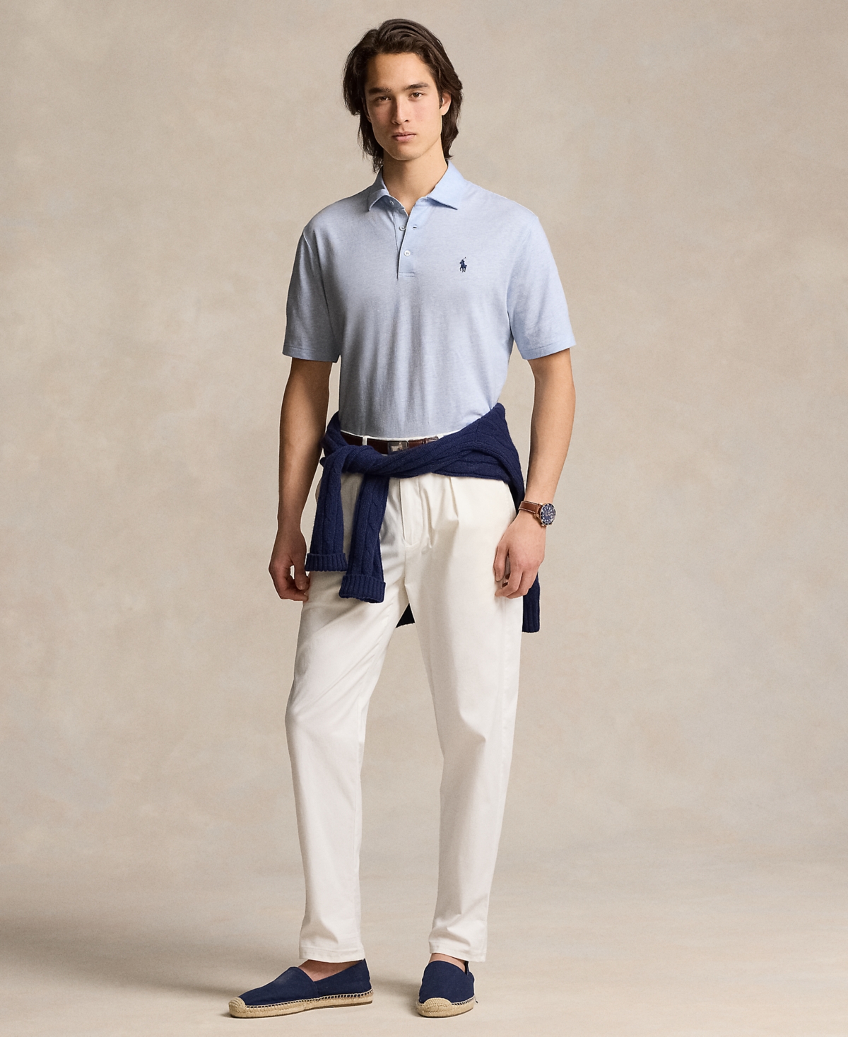 Polo Ralph Lauren Men's Classic-Fit Cotton-Linen Mesh Polo Shirt -white