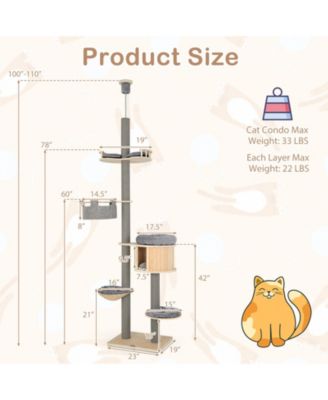 6-tier Floor-to-Ceiling Cat Tree 100-110 Inches Adjustable Height