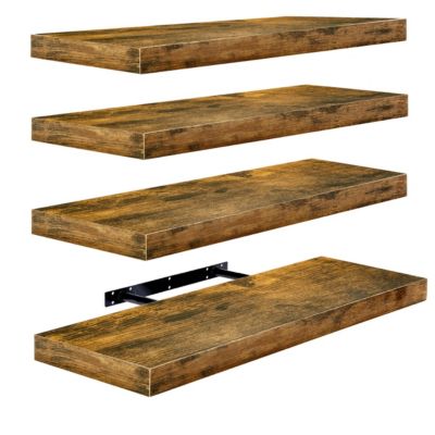 24 x 9 Inch 4 Pack Wall Mounted Floating Wood Shelves - for Bedroom, Kitchen, Living Room, Bathroom