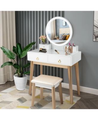 Makeup Vanity Table Set with Touch Screen Dimming Mirror and 3 Color Lighting Modes