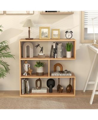 Concave Bookshelf 3-Shelf Open Bookcase with Anti-Toppling Device for Living Room Study Office