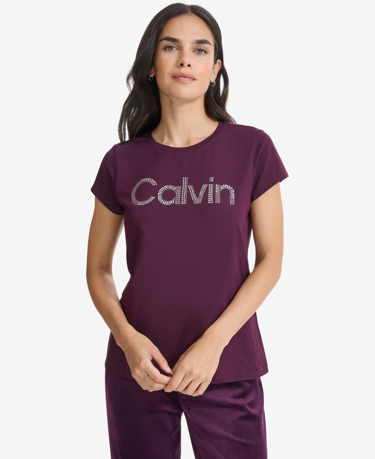 Calvin Klein Women's Crystal-Logo Crewneck T-Shirt
