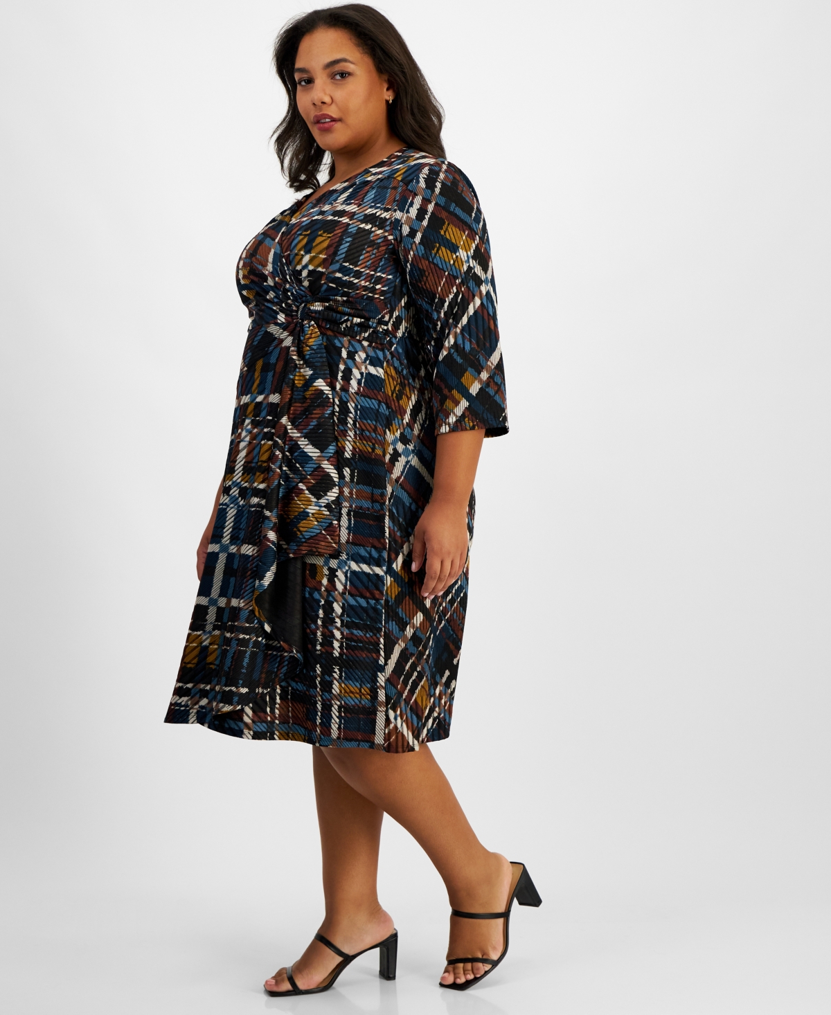 Robbie Bee Plus Size V-Neck Jersey Midi Fit & Flare Dress