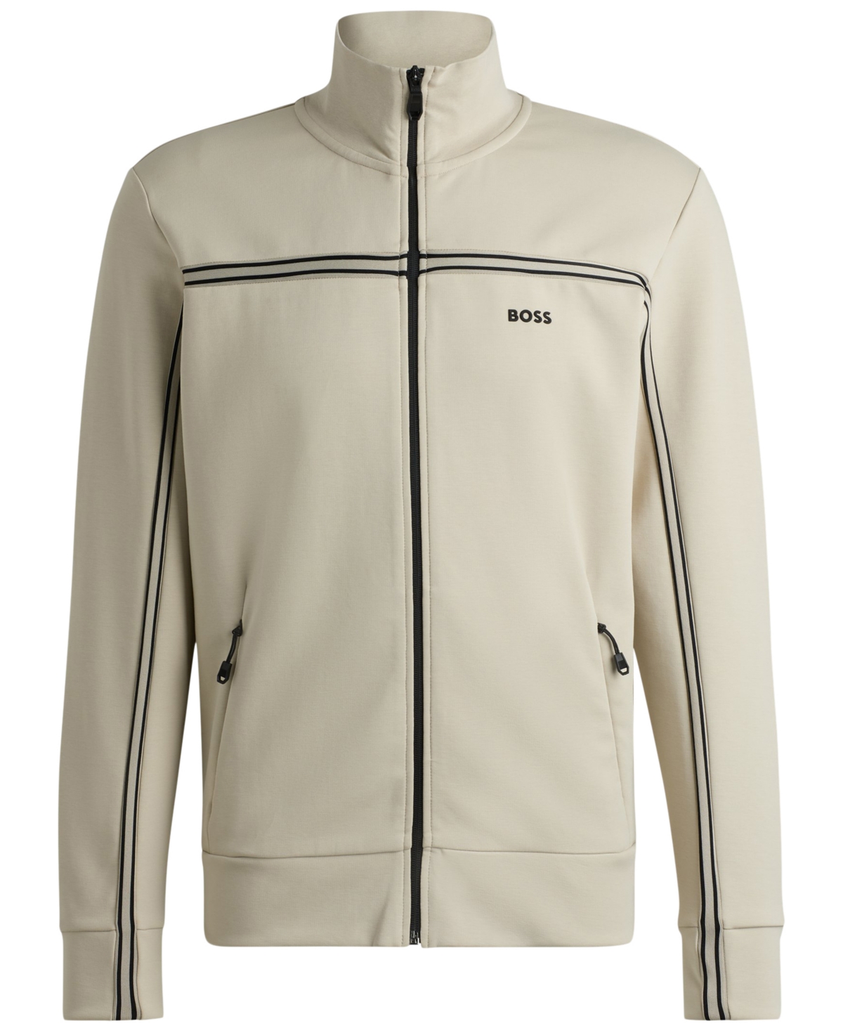 Hugo Boss Zip-up Sweatshirt With Tape Inserts In Open Beige