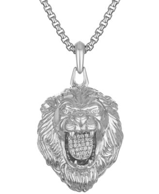 Bulova - Men's Diamond Lion Pendant Necklace (1/5 ct. t.w.) in Sterling Silver-Plate, 24" + 2" extender, BVP1072-WSSC4