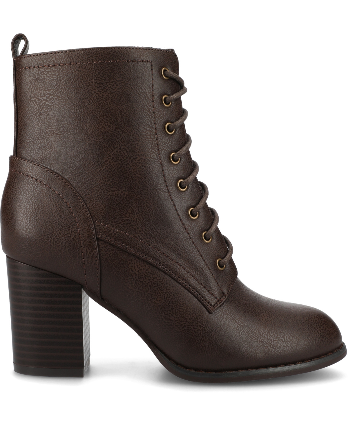 Journee Collection Women's Baylor Lace Up Stacked Heel Booties In Brown Pu