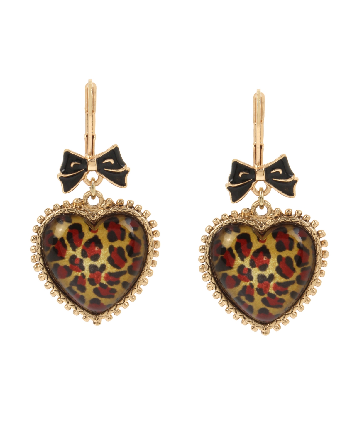 Shop Betsey Johnson Gold-tone Leopard Animal-print Heart Drop Earrings