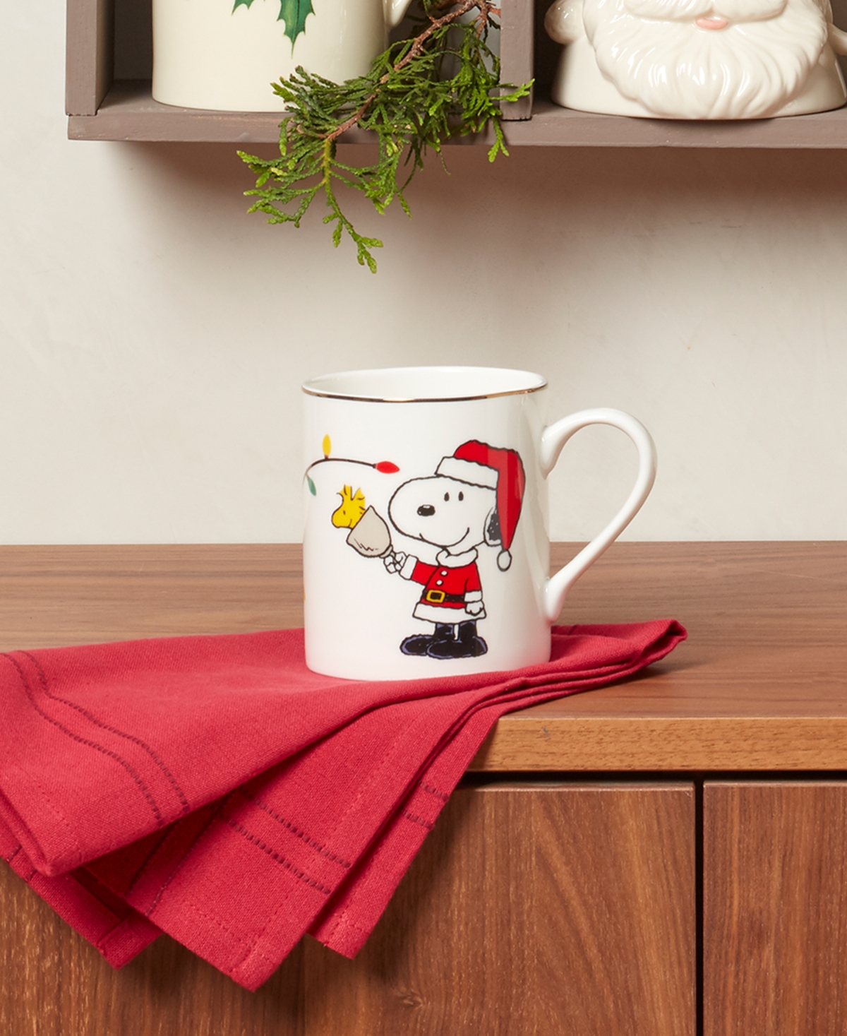 Lenox Snoopy & Woodstock Christmas Mugs, Set of 4
