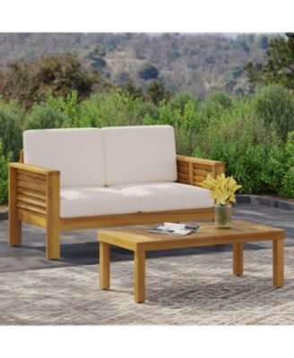 Streamdale Acacia Wood Outdoor Loveseat And Coffee Table Set With Cushions