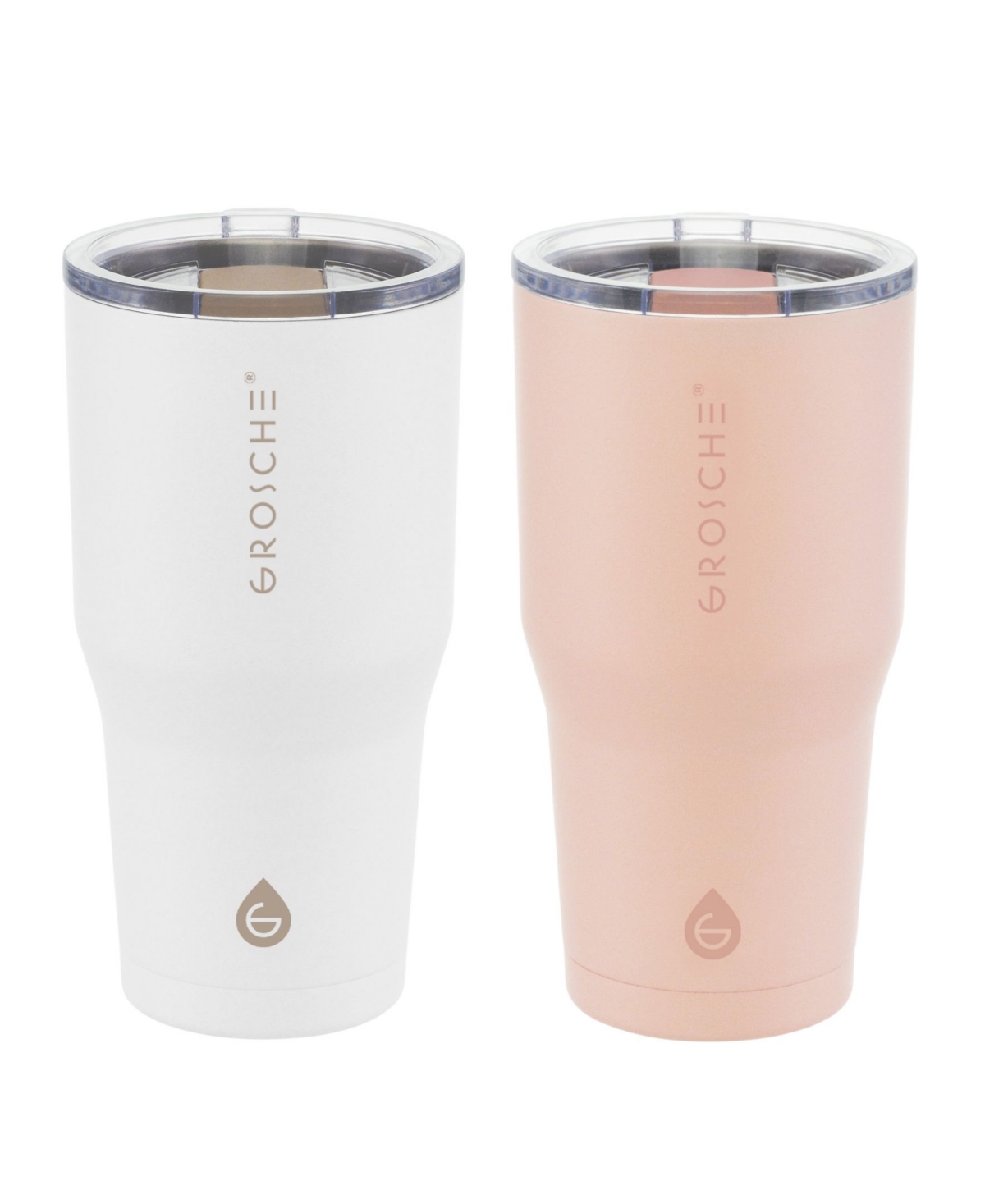 Grosche Yukon 20oz Travel Mug, Tumbler Bundle - White Pink 2 PK