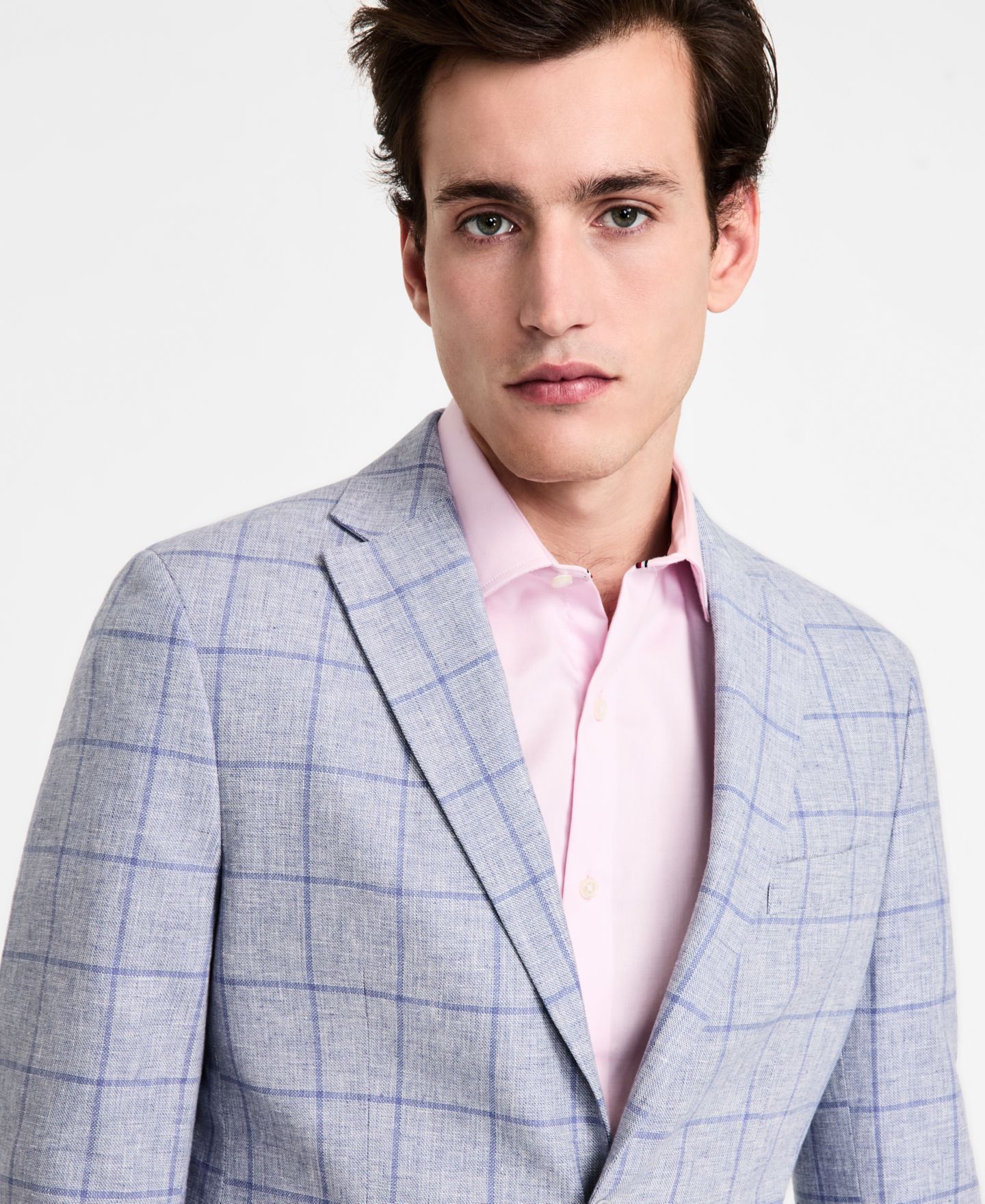 Мужской пиджак Tommy Hilfiger Modern-Fit Linen-Blend Windowpane Sport Coat, цвет: Синий — фото 1
