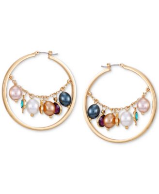 GUESS - Gold-Tone Mixed Imitation Pearl Hoop Earrings, 2"
