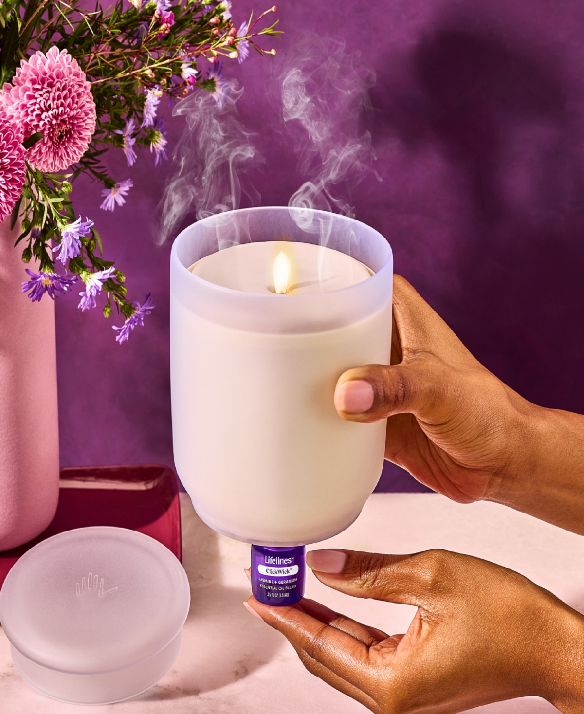 Lifelines Flameless Candle Diffuser In Cream Frosted Glass