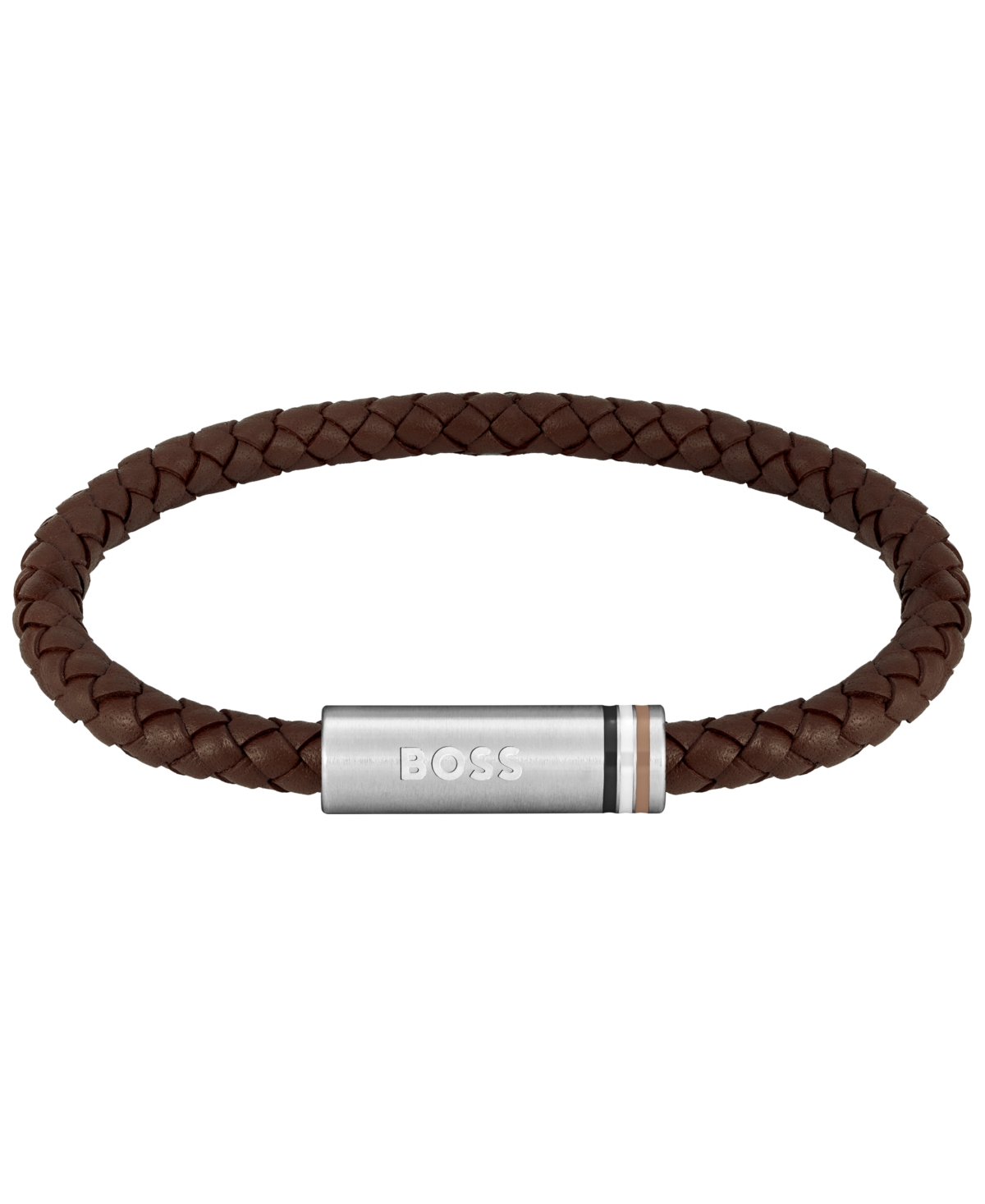 Men's Ares Single Stainless Steel Brown Leather Bracelet - Brown