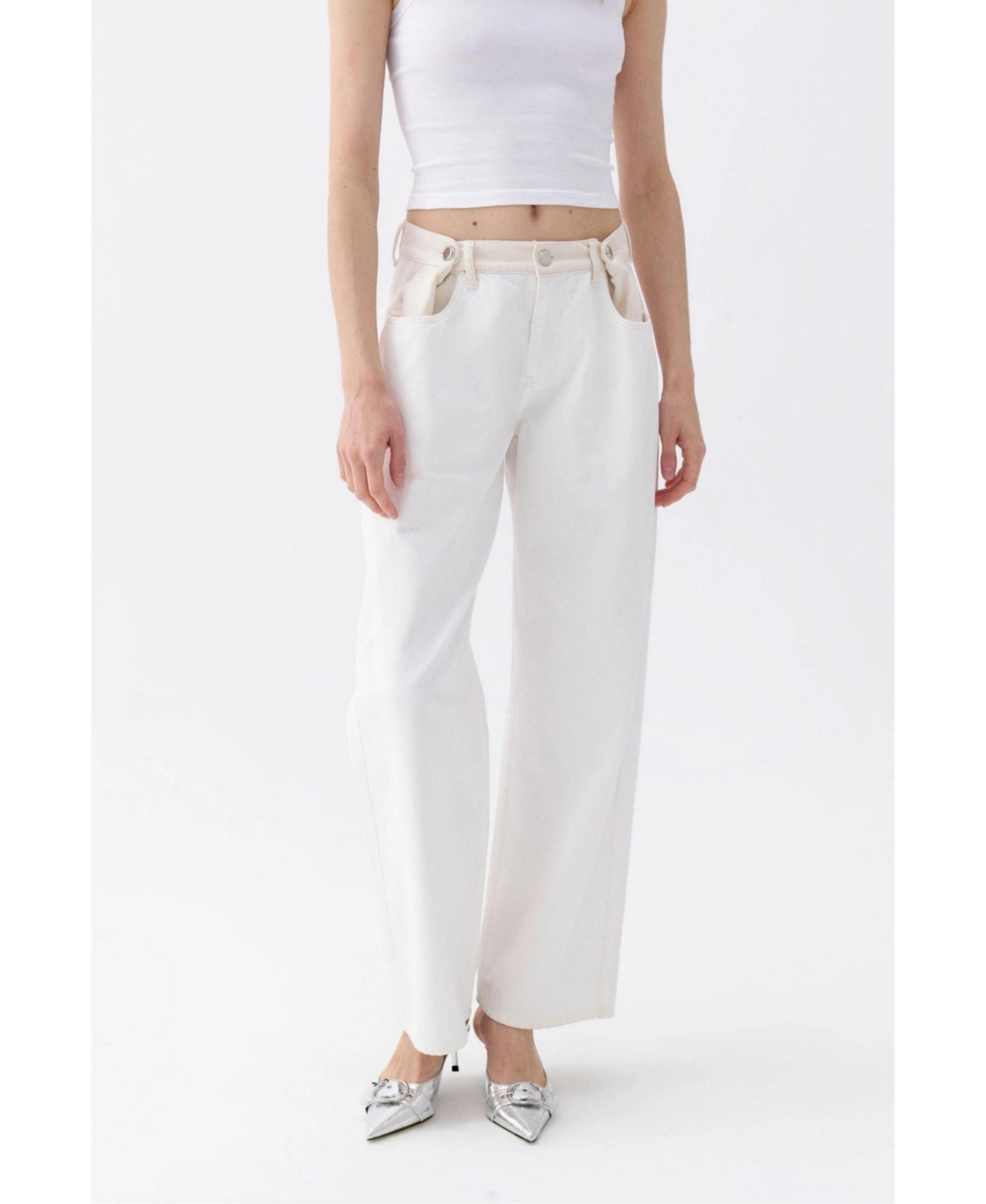 Women's Trimmed Jeans - Open white