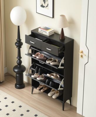 Modern Freestanding Shoe Cabinet with Flip Drawers and Ample Storage