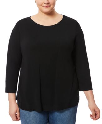 Melissa Paige - Plus Size Ribbed Round-Hem 3/4-Sleeve Sweater