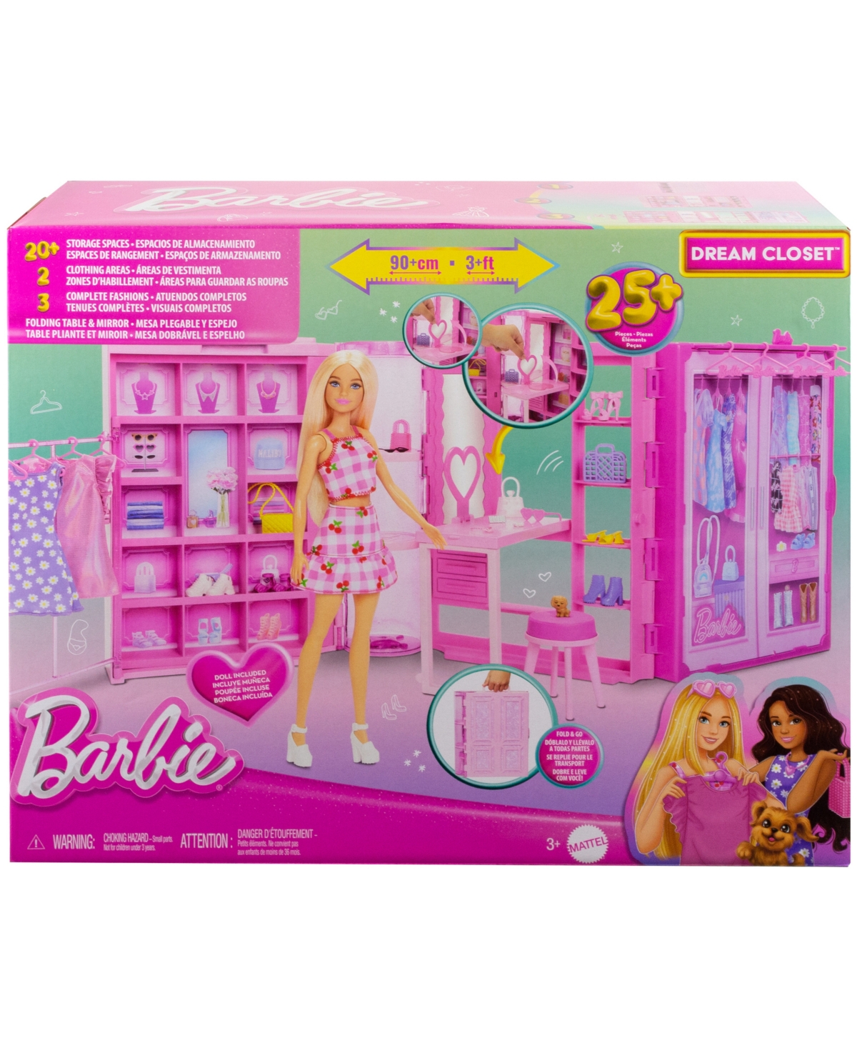 Barbie Dream Closet Toy Playset With Fashion Doll, Clothes, Accessories, 3-ft-wide With 25+ Pieces In Multi-color