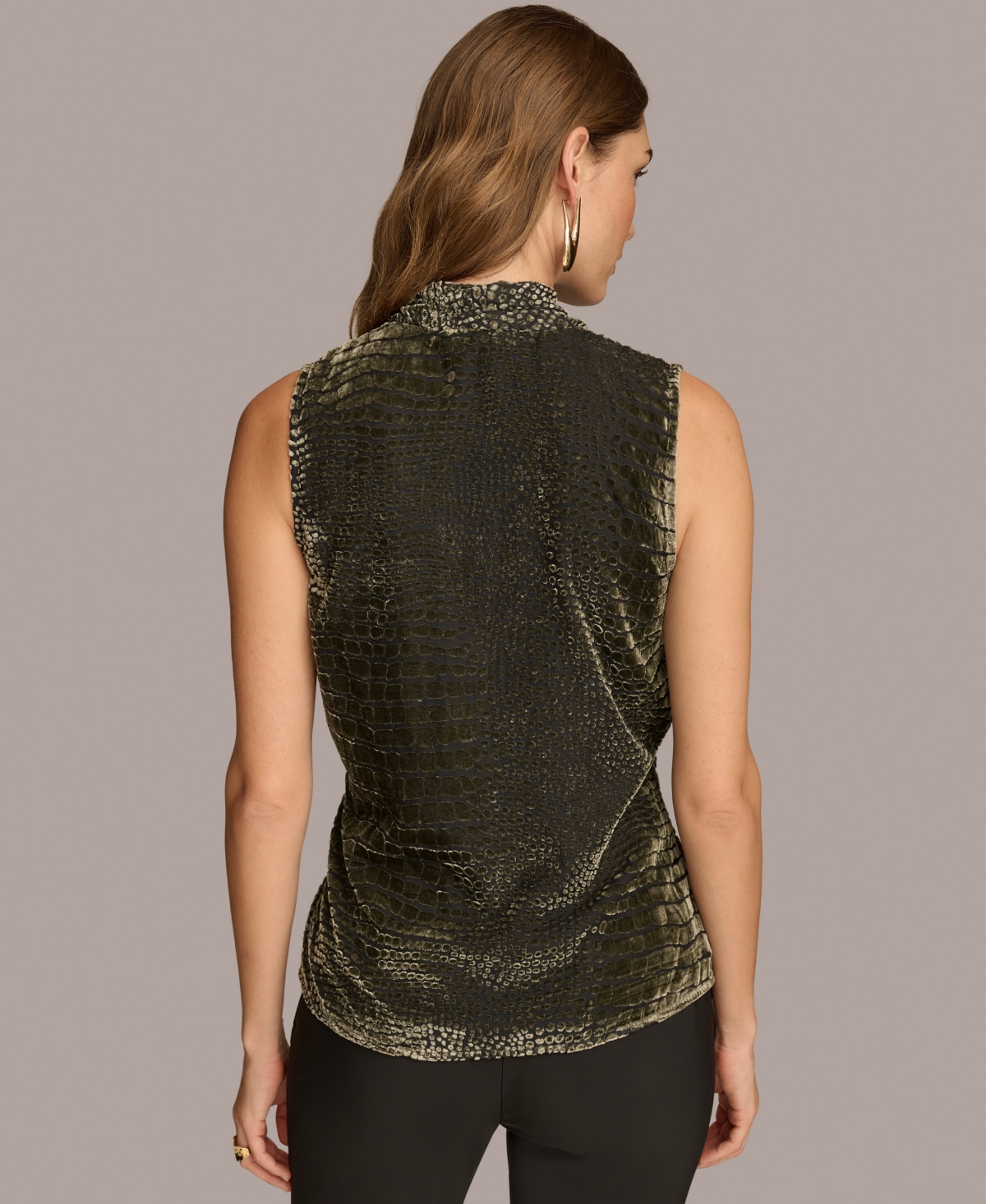 Donna Karan New York Women's Crocodile Burnout Velvet Faux-Wrap Top -Beech
