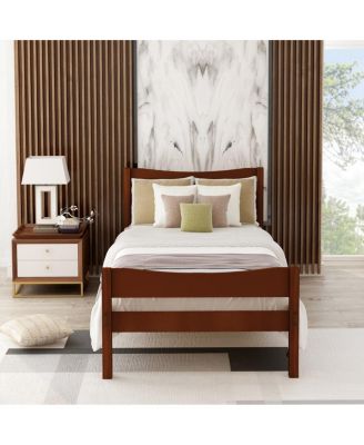 Streamdale Twin Size Wood Platform Bed With Headboard And Wooden Slat Support