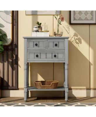 Simplie Fun Narrow Console Table, Slim Sofa Table With Three Storage Drawers And Bottom Shelf