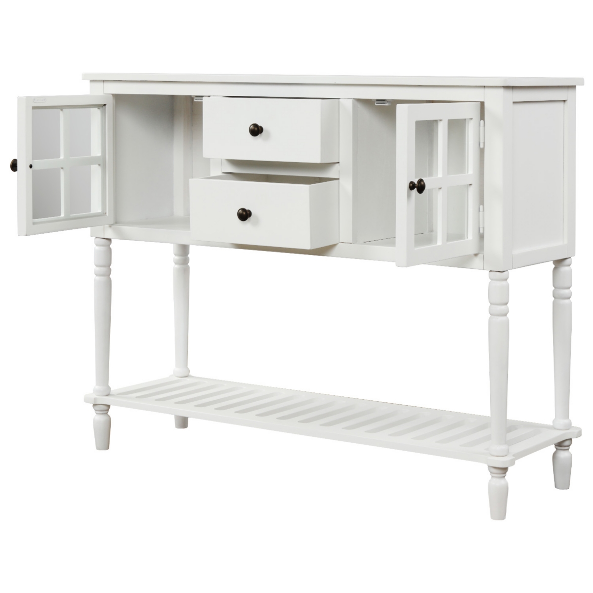 Streamdale Furniture Sideboard Console Table With Bottom Shelf, Farmhouse Wood/Glass Buffet Storage Cabinet Living