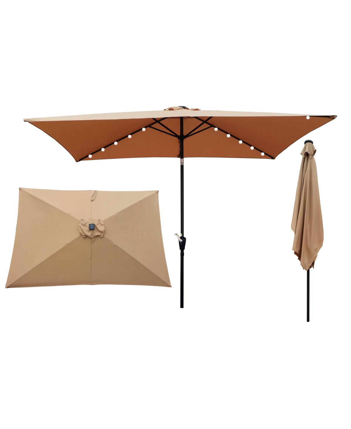 Streamdale Furniture 10 X 6.5FT Rectangular Patio Solar Led Lighted Outdoor Umbrellas With Crank And Push Button