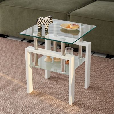 Streamdale Tempered Glass End Table, 2-Tier Storage, Living Room Side Table