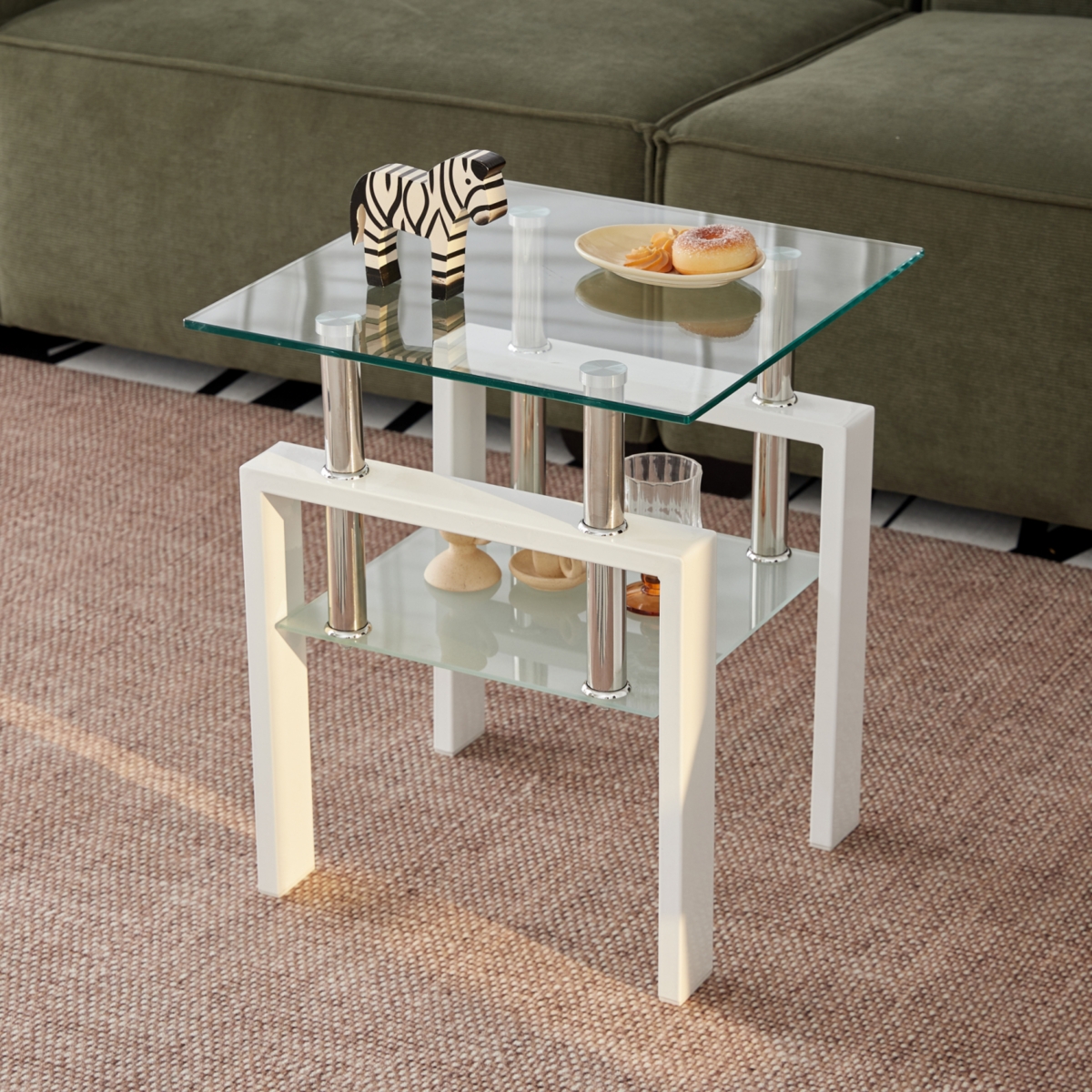 Streamdale Furniture Tempered Glass End Table, 2-Tier Storage, Living Room Side Table