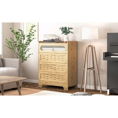 Multipurpose 4-Drawer Dresser with Stylish Woven Texture Top