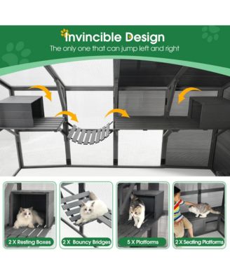 Spacious Outdoor Cat Enclosure with UV Protection and Play Areas