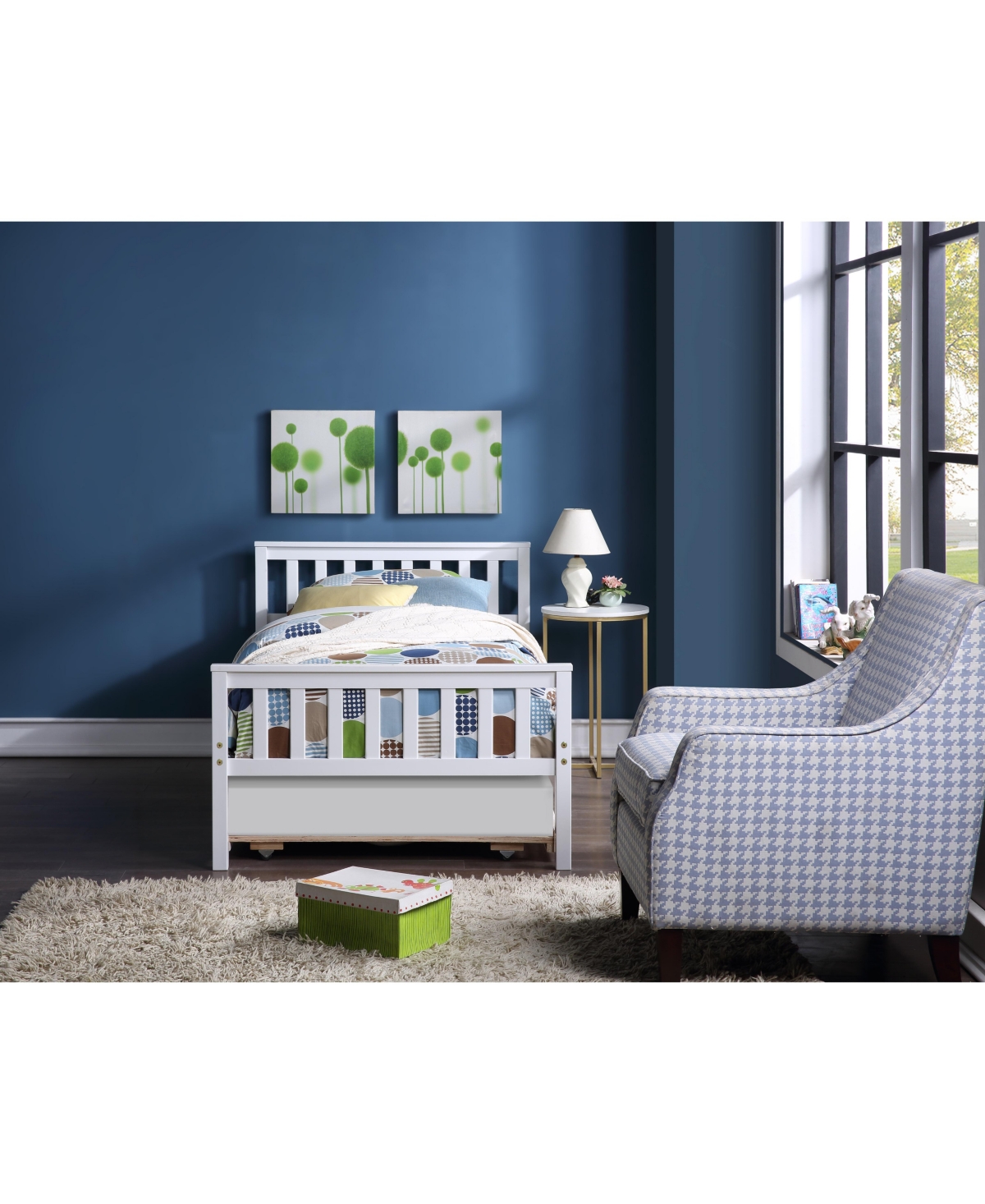 Streamdale Furniture Bed with Trundle, Platform Bed Frame with Headboard and Footboard, for Bedroom Small Living Space, No Box Spring Needed, Whi