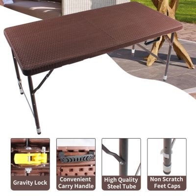 4FT Folding Rattan Table, Portable & Durable
