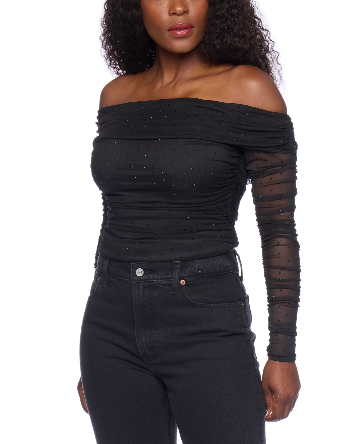 Alex & Sophia Juniors' Off-The-Shoulder Embellished Top -blk