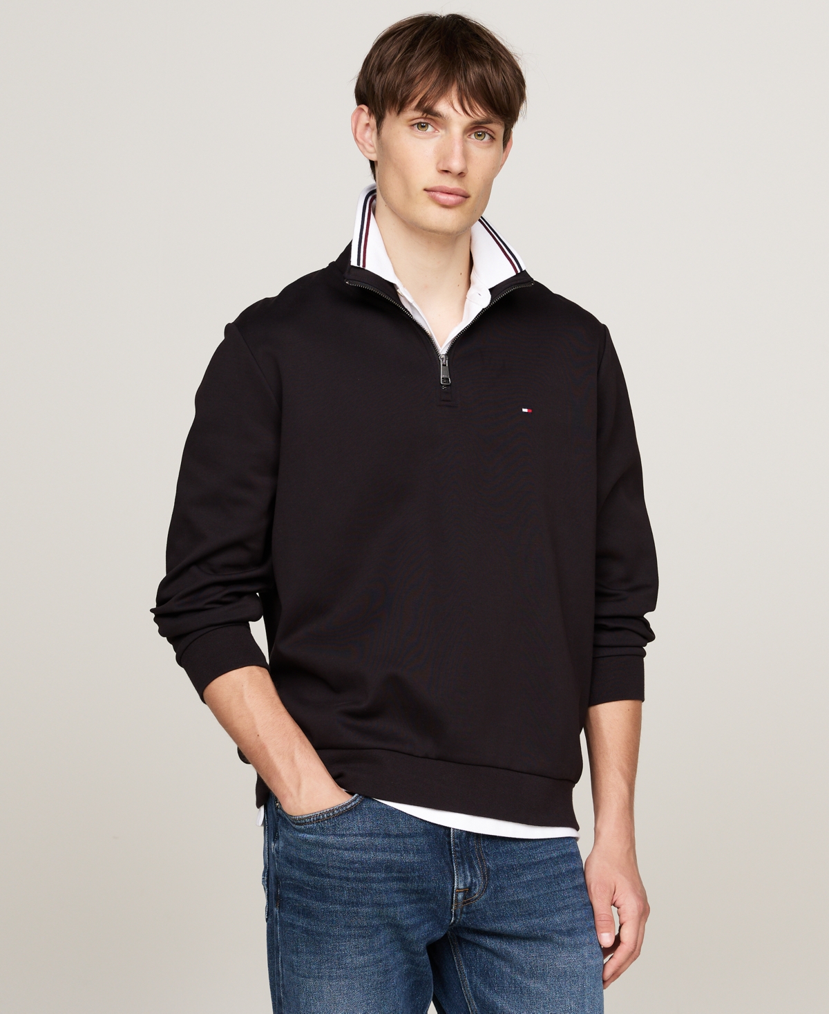 Men's Essential Intechno Knit Regular-Fit 1/4-Zip Sweatshirt - Ivory Petal
