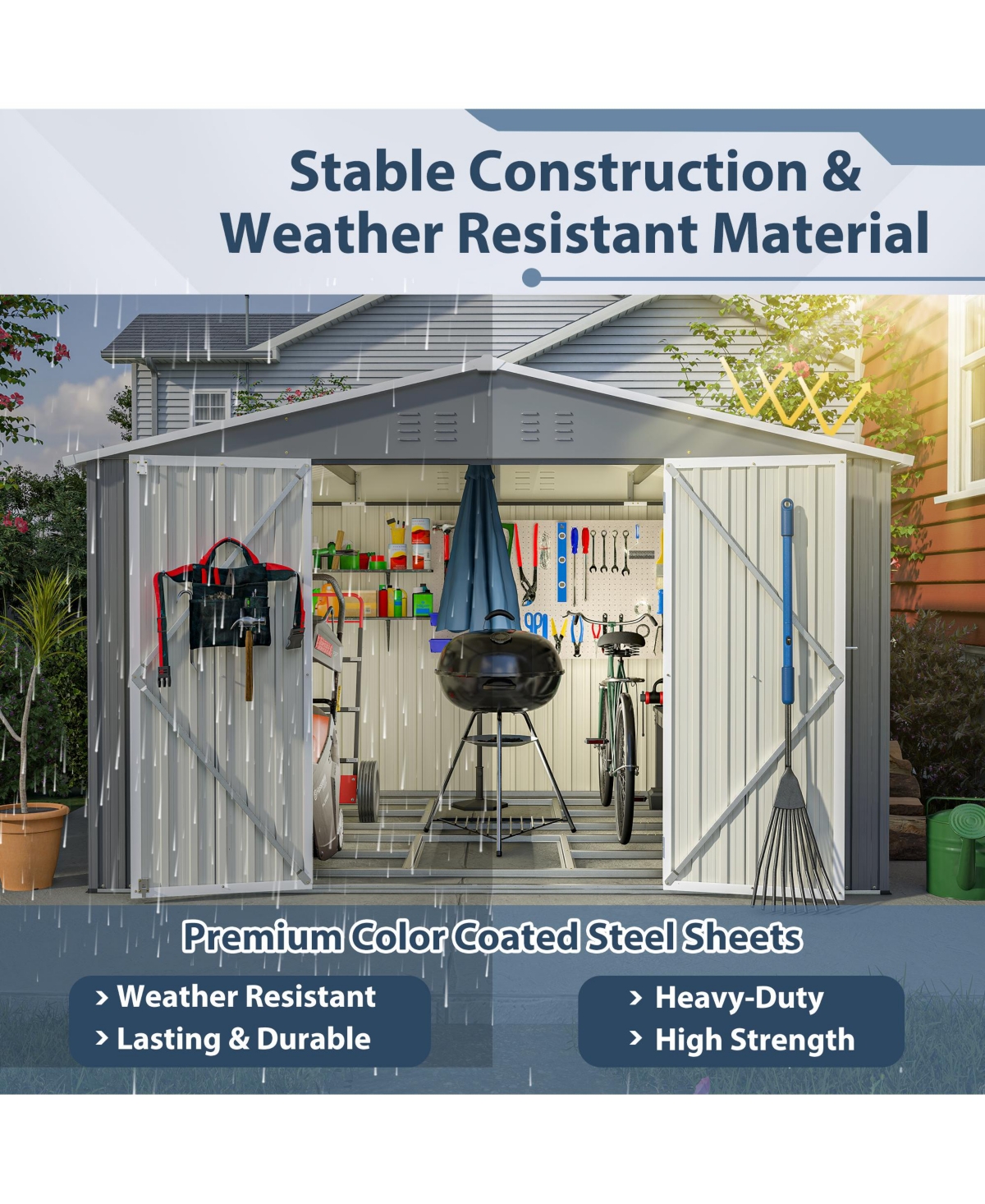 Streamdale 10x8FT All-Weather Metal Storage Shed with Lockable Doors