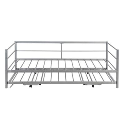 Streamdale Twin Size Metal Daybed With Adjustable Trundle, Pop Up Trundle, Silver