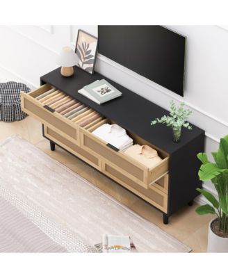 Natural Rattan Dresser with Anti-Tip Design and Ample Storage