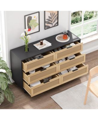 Natural Rattan Dresser with Anti-Tip Design and Ample Storage