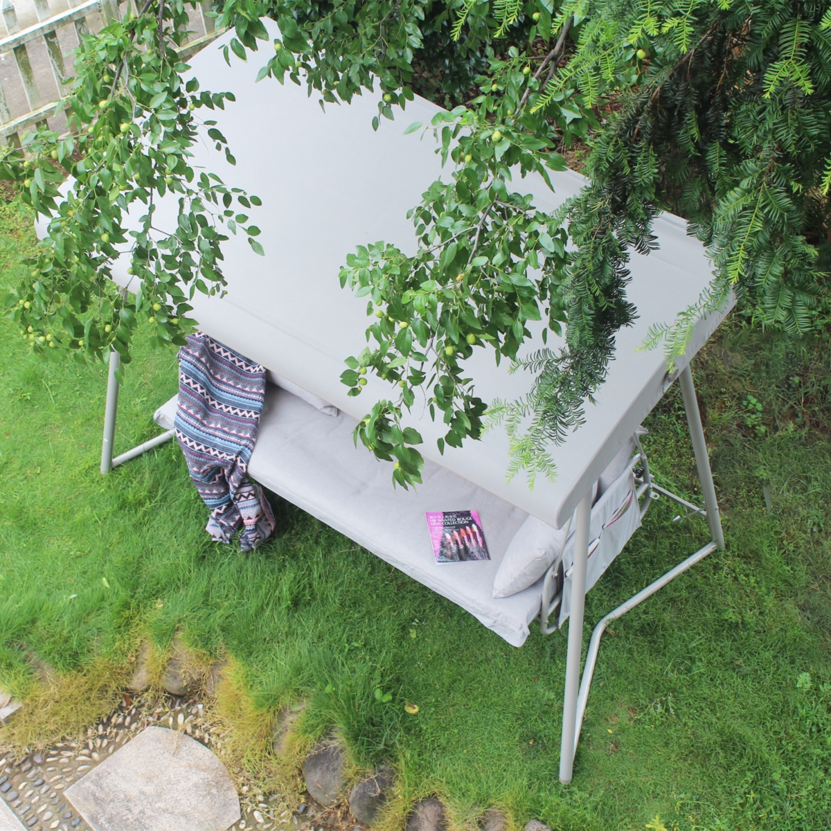 3-in-1 Outdoor Swing Chair Bed with Canopy and Cushion