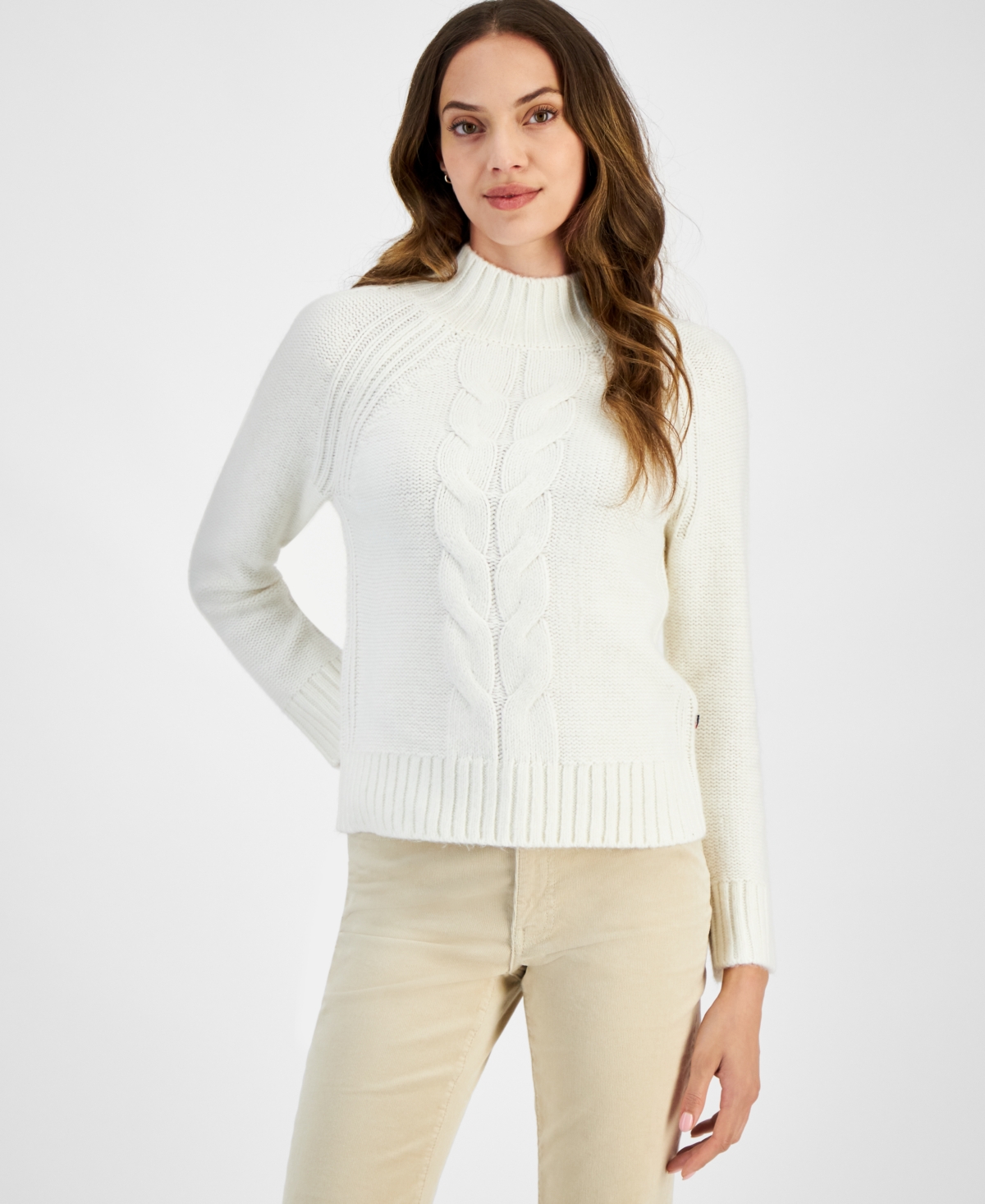Tommy Hilfiger Women's Cable-knit Mock-neck Sweater In Ivory